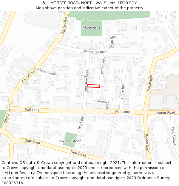 5, LIME TREE ROAD, NORTH WALSHAM, NR28 9DY: Location map and indicative extent of plot