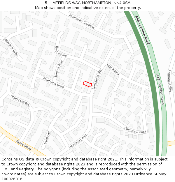 5, LIMEFIELDS WAY, NORTHAMPTON, NN4 0SA: Location map and indicative extent of plot