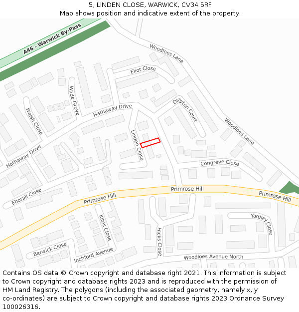 5, LINDEN CLOSE, WARWICK, CV34 5RF: Location map and indicative extent of plot