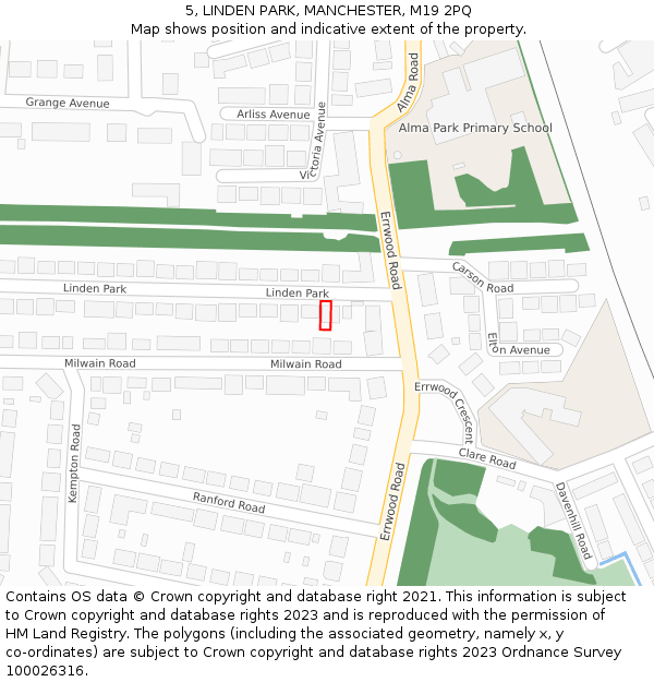 5, LINDEN PARK, MANCHESTER, M19 2PQ: Location map and indicative extent of plot