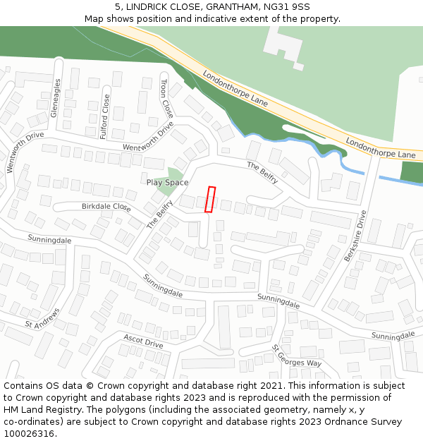 5, LINDRICK CLOSE, GRANTHAM, NG31 9SS: Location map and indicative extent of plot