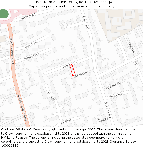 5, LINDUM DRIVE, WICKERSLEY, ROTHERHAM, S66 1JW: Location map and indicative extent of plot