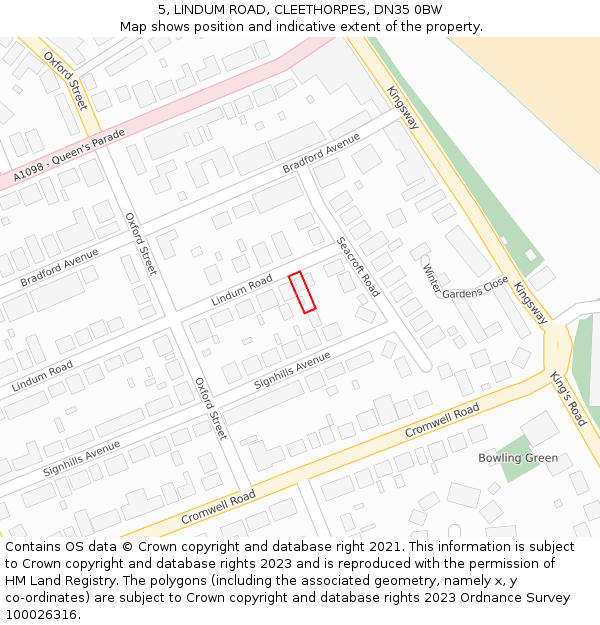 5, LINDUM ROAD, CLEETHORPES, DN35 0BW: Location map and indicative extent of plot