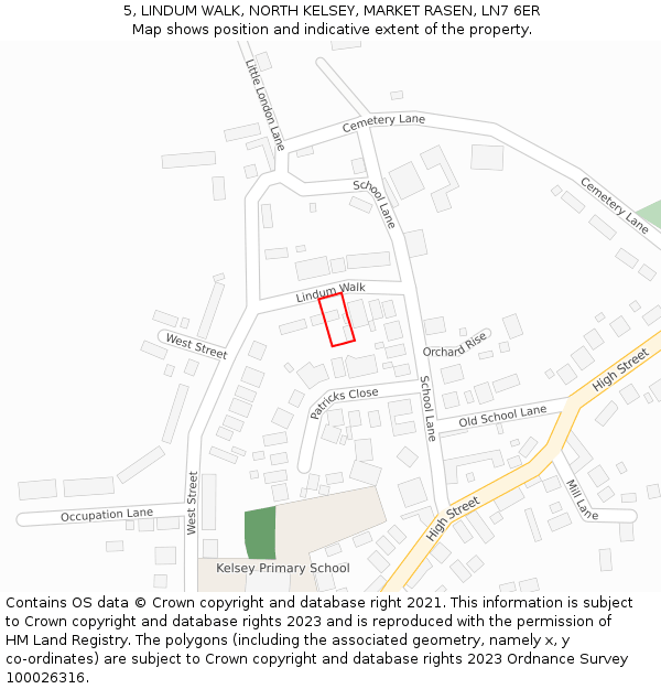 5, LINDUM WALK, NORTH KELSEY, MARKET RASEN, LN7 6ER: Location map and indicative extent of plot