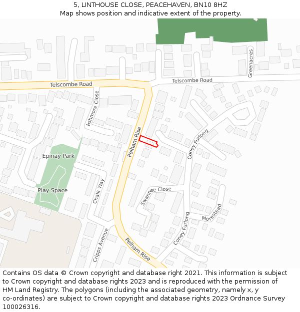 5, LINTHOUSE CLOSE, PEACEHAVEN, BN10 8HZ: Location map and indicative extent of plot