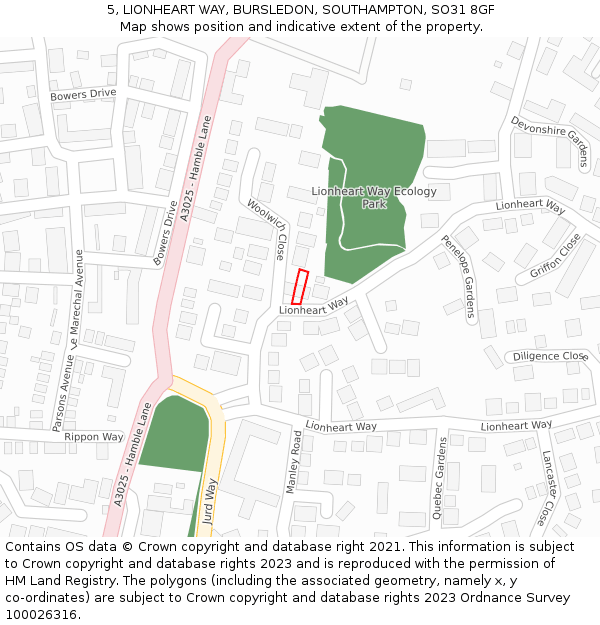 5, LIONHEART WAY, BURSLEDON, SOUTHAMPTON, SO31 8GF: Location map and indicative extent of plot