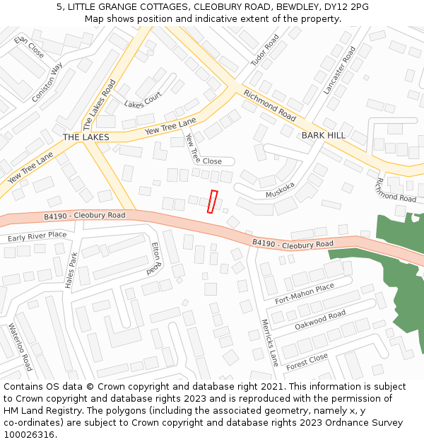 5, LITTLE GRANGE COTTAGES, CLEOBURY ROAD, BEWDLEY, DY12 2PG: Location map and indicative extent of plot