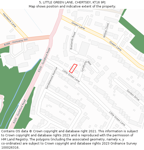 5, LITTLE GREEN LANE, CHERTSEY, KT16 9PJ: Location map and indicative extent of plot