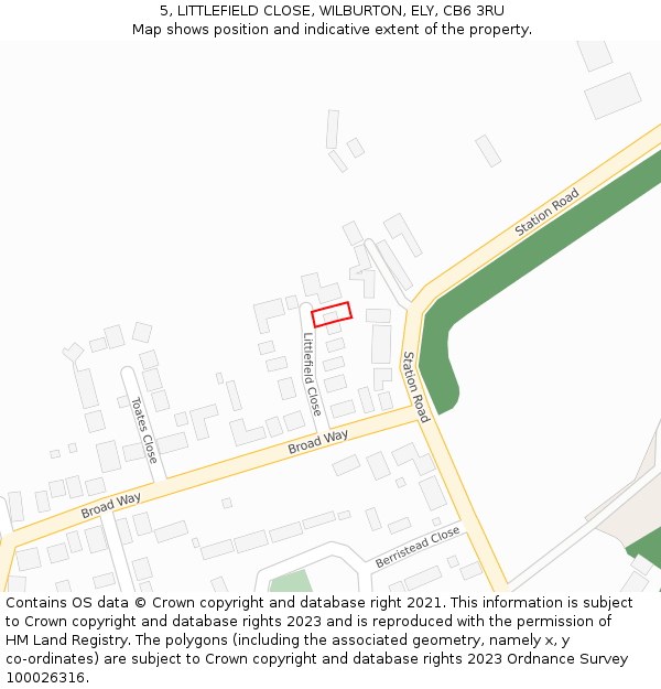 5, LITTLEFIELD CLOSE, WILBURTON, ELY, CB6 3RU: Location map and indicative extent of plot