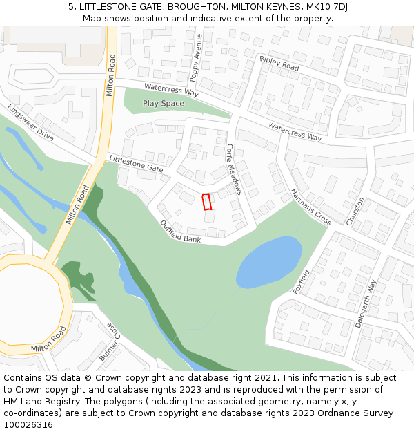 5, LITTLESTONE GATE, BROUGHTON, MILTON KEYNES, MK10 7DJ: Location map and indicative extent of plot