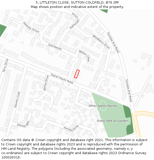5, LITTLETON CLOSE, SUTTON COLDFIELD, B76 2RF: Location map and indicative extent of plot