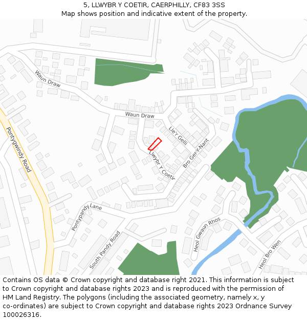 5, LLWYBR Y COETIR, CAERPHILLY, CF83 3SS: Location map and indicative extent of plot