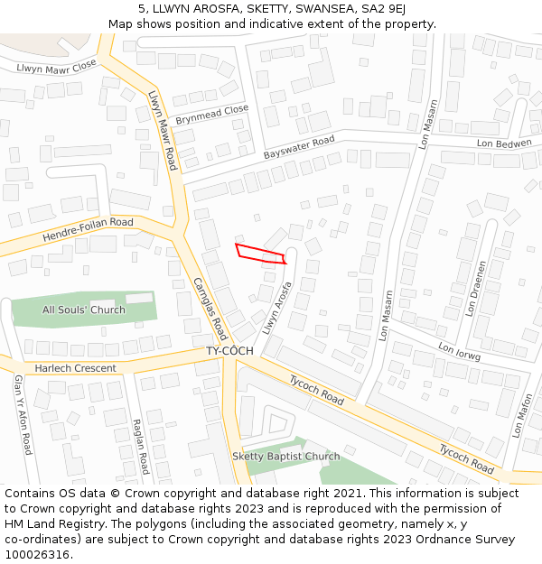 5, LLWYN AROSFA, SKETTY, SWANSEA, SA2 9EJ: Location map and indicative extent of plot