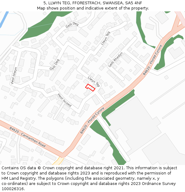 5, LLWYN TEG, FFORESTFACH, SWANSEA, SA5 4NF: Location map and indicative extent of plot
