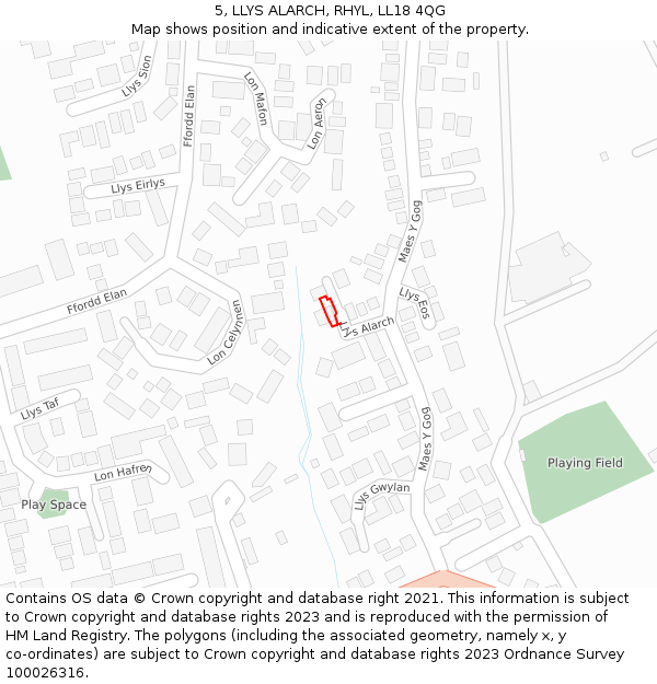 5, LLYS ALARCH, RHYL, LL18 4QG: Location map and indicative extent of plot