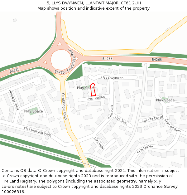 5, LLYS DWYNWEN, LLANTWIT MAJOR, CF61 2UH: Location map and indicative extent of plot