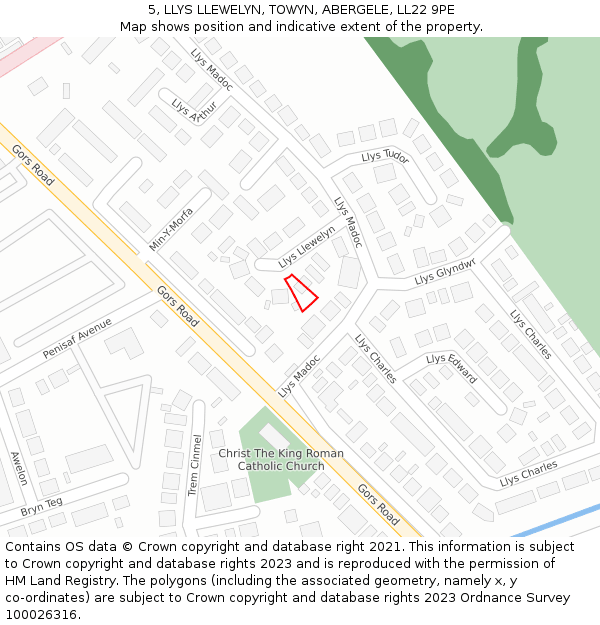 5, LLYS LLEWELYN, TOWYN, ABERGELE, LL22 9PE: Location map and indicative extent of plot