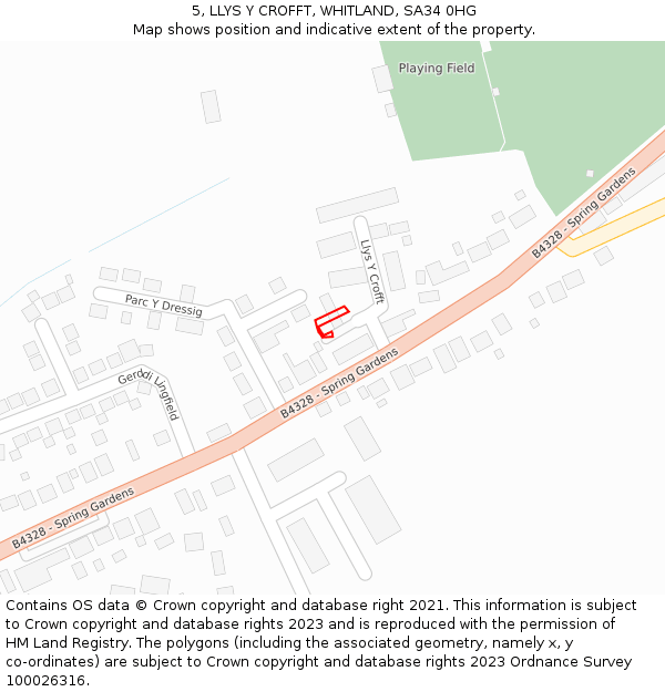 5, LLYS Y CROFFT, WHITLAND, SA34 0HG: Location map and indicative extent of plot