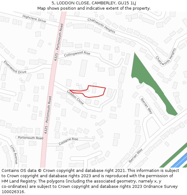 5, LODDON CLOSE, CAMBERLEY, GU15 1LJ: Location map and indicative extent of plot