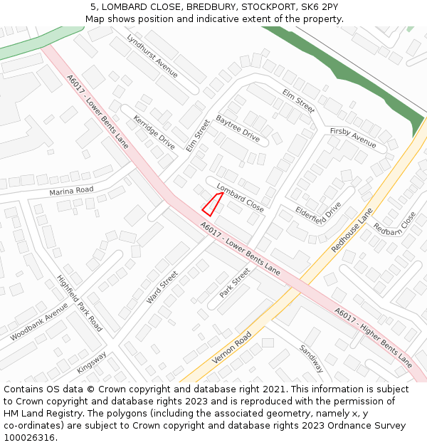 5, LOMBARD CLOSE, BREDBURY, STOCKPORT, SK6 2PY: Location map and indicative extent of plot