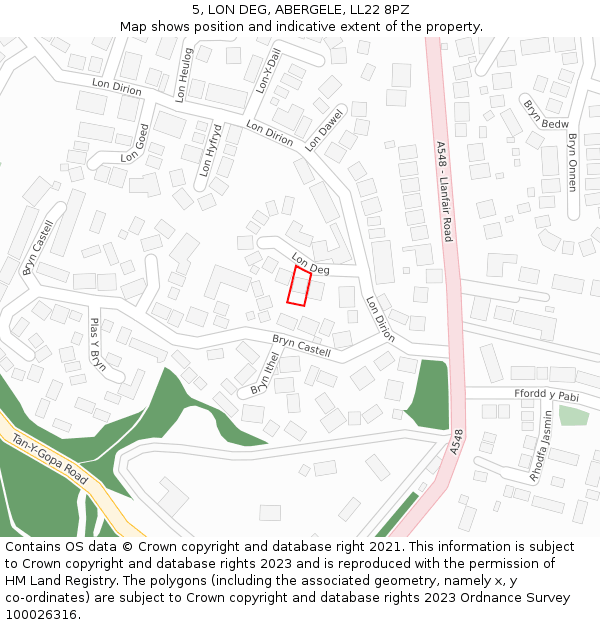 5, LON DEG, ABERGELE, LL22 8PZ: Location map and indicative extent of plot