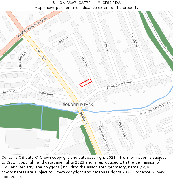 5, LON FAWR, CAERPHILLY, CF83 1DA: Location map and indicative extent of plot