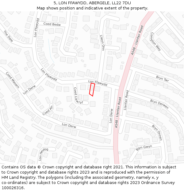5, LON FFAWYDD, ABERGELE, LL22 7DU: Location map and indicative extent of plot