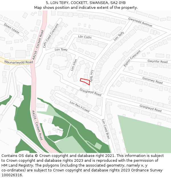 5, LON TEIFY, COCKETT, SWANSEA, SA2 0YB: Location map and indicative extent of plot