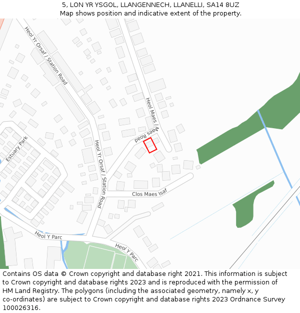 5, LON YR YSGOL, LLANGENNECH, LLANELLI, SA14 8UZ: Location map and indicative extent of plot