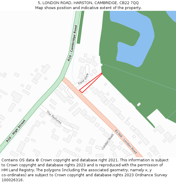 5, LONDON ROAD, HARSTON, CAMBRIDGE, CB22 7QQ: Location map and indicative extent of plot