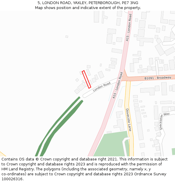 5, LONDON ROAD, YAXLEY, PETERBOROUGH, PE7 3NG: Location map and indicative extent of plot