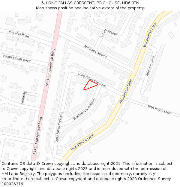 5, LONG FALLAS CRESCENT, BRIGHOUSE, HD6 3TN: Location map and indicative extent of plot