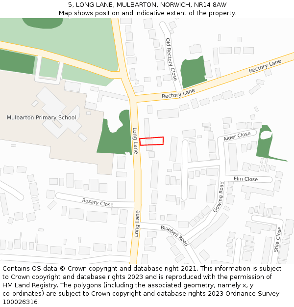 5, LONG LANE, MULBARTON, NORWICH, NR14 8AW: Location map and indicative extent of plot