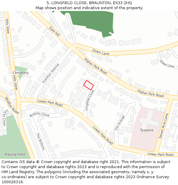 5, LONGFIELD CLOSE, BRAUNTON, EX33 2HQ: Location map and indicative extent of plot