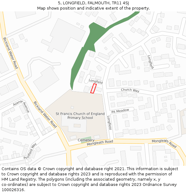 5, LONGFIELD, FALMOUTH, TR11 4SJ: Location map and indicative extent of plot