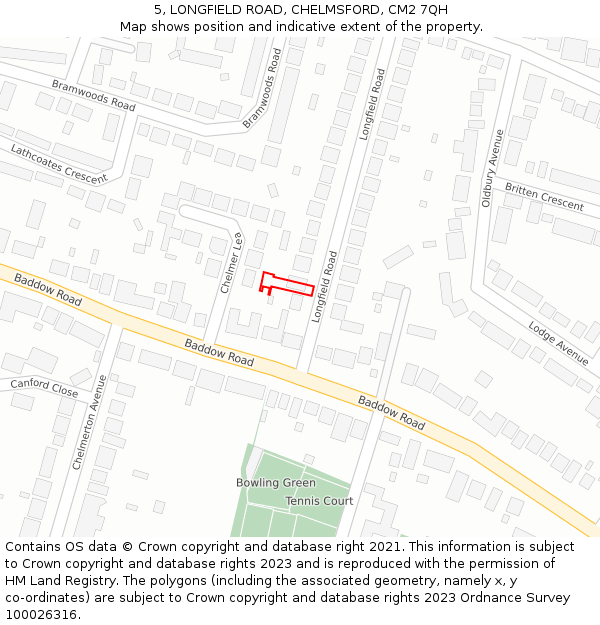 5, LONGFIELD ROAD, CHELMSFORD, CM2 7QH: Location map and indicative extent of plot