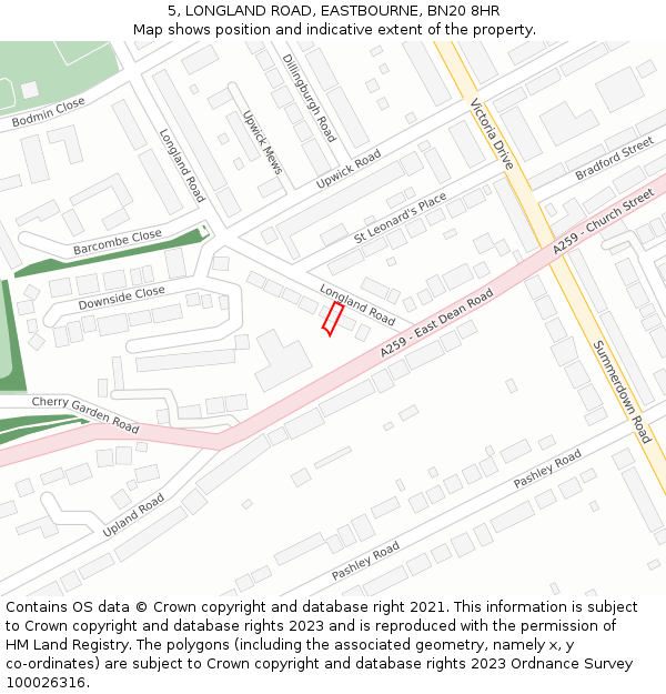 5, LONGLAND ROAD, EASTBOURNE, BN20 8HR: Location map and indicative extent of plot