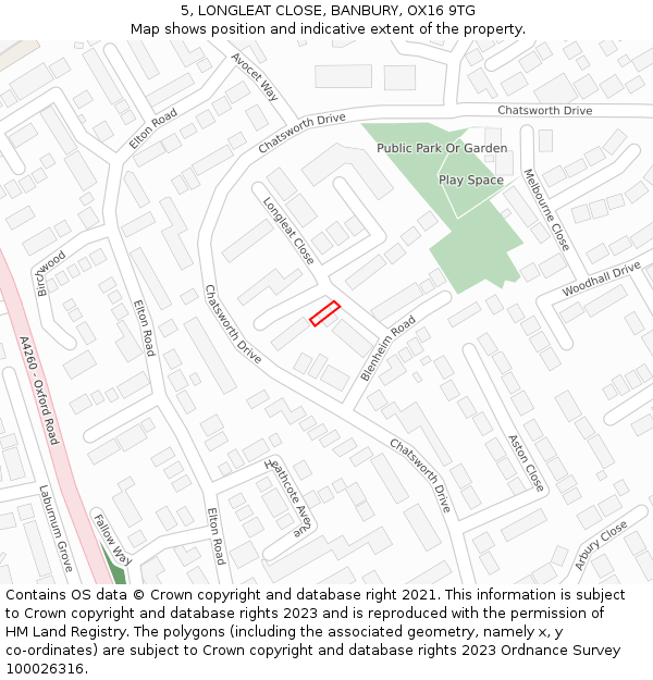 5, LONGLEAT CLOSE, BANBURY, OX16 9TG: Location map and indicative extent of plot