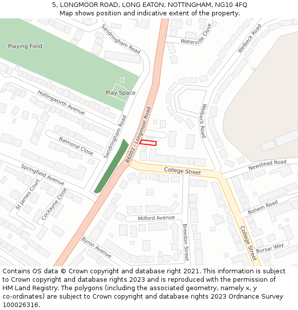 5, LONGMOOR ROAD, LONG EATON, NOTTINGHAM, NG10 4FQ: Location map and indicative extent of plot