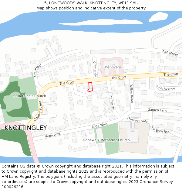 5, LONGWOODS WALK, KNOTTINGLEY, WF11 9AU: Location map and indicative extent of plot