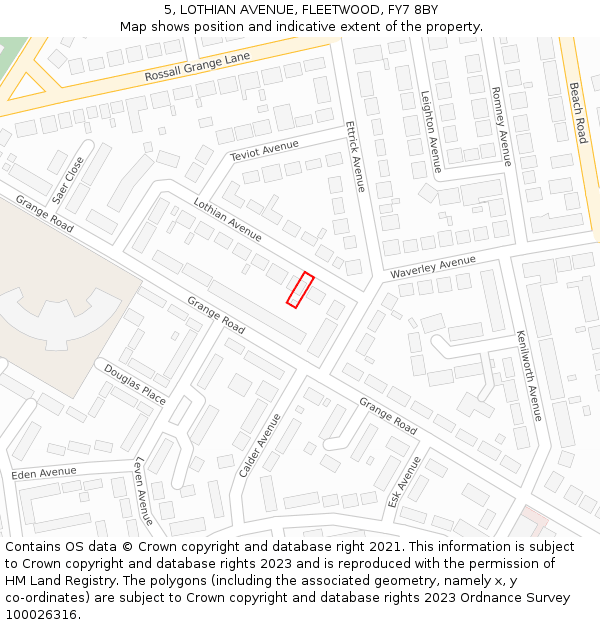 5, LOTHIAN AVENUE, FLEETWOOD, FY7 8BY: Location map and indicative extent of plot