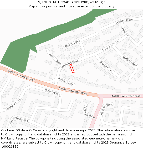 5, LOUGHMILL ROAD, PERSHORE, WR10 1QB: Location map and indicative extent of plot