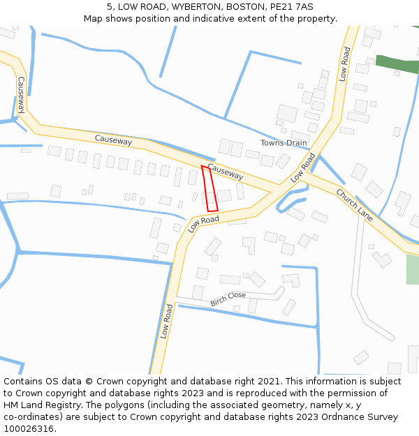 5, LOW ROAD, WYBERTON, BOSTON, PE21 7AS: Location map and indicative extent of plot