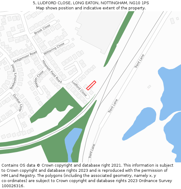 5, LUDFORD CLOSE, LONG EATON, NOTTINGHAM, NG10 1PS: Location map and indicative extent of plot