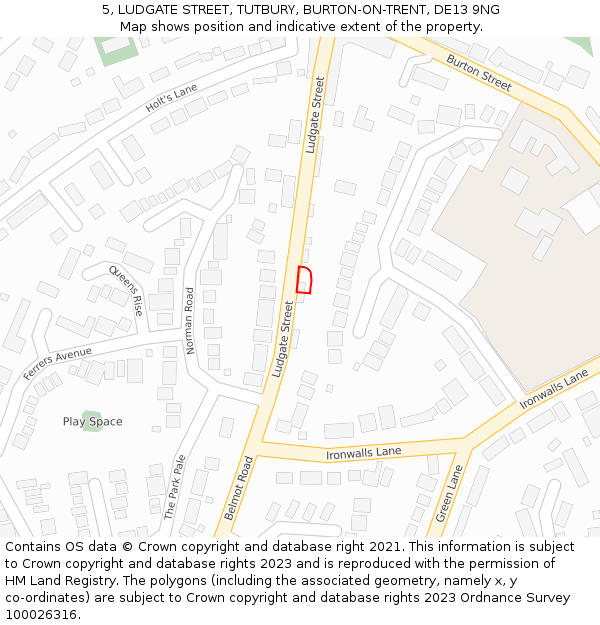 5, LUDGATE STREET, TUTBURY, BURTON-ON-TRENT, DE13 9NG: Location map and indicative extent of plot