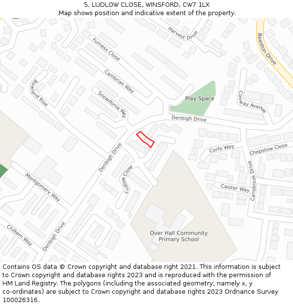5, LUDLOW CLOSE, WINSFORD, CW7 1LX: Location map and indicative extent of plot