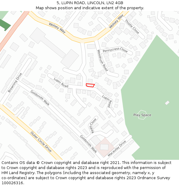 5, LUPIN ROAD, LINCOLN, LN2 4GB: Location map and indicative extent of plot