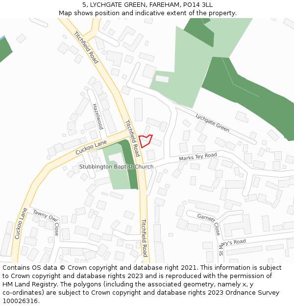 5, LYCHGATE GREEN, FAREHAM, PO14 3LL: Location map and indicative extent of plot