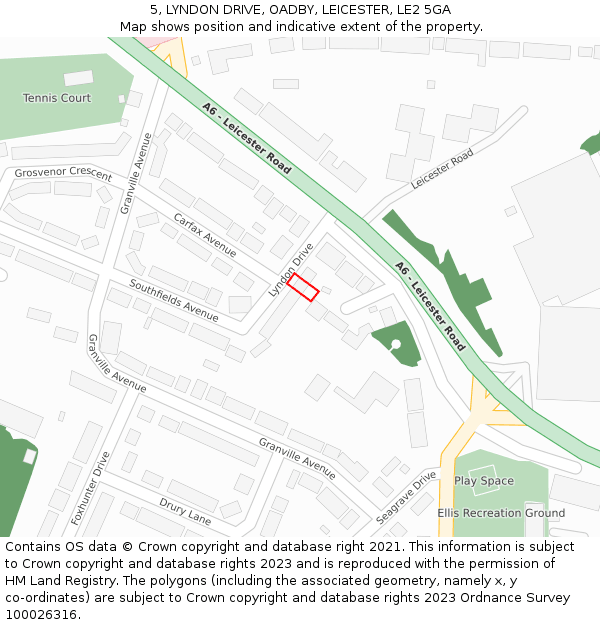 5, LYNDON DRIVE, OADBY, LEICESTER, LE2 5GA: Location map and indicative extent of plot