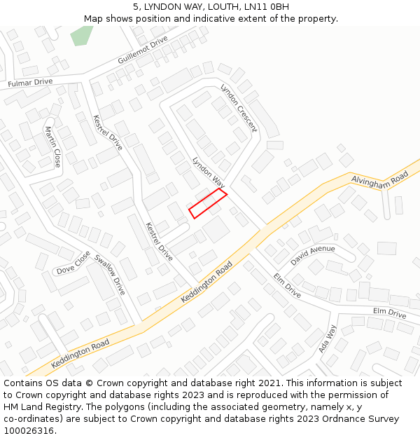 5, LYNDON WAY, LOUTH, LN11 0BH: Location map and indicative extent of plot